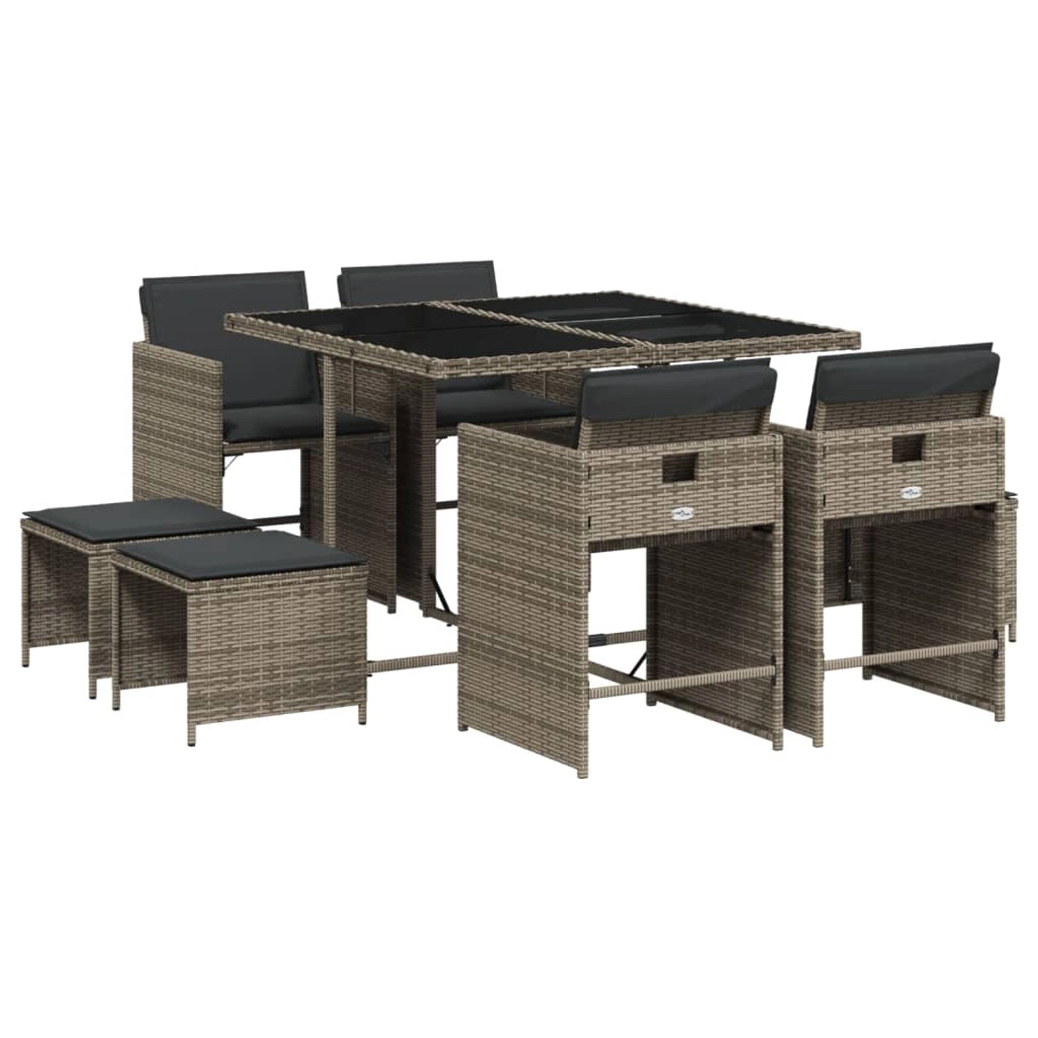 vidaXL 9-tlg Garten-Essgruppe mit Kissen Grau Poly Rattan Modell 96