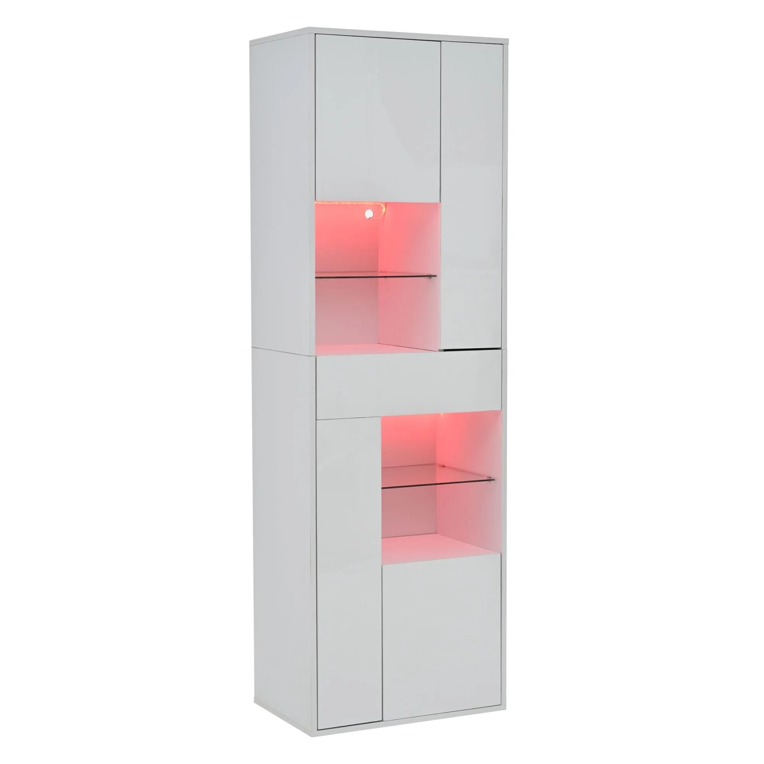 okwish Vitrine mit LED Beleuchtung Schublade Schränken Wohnzimmer 55x38x170cm Weiß