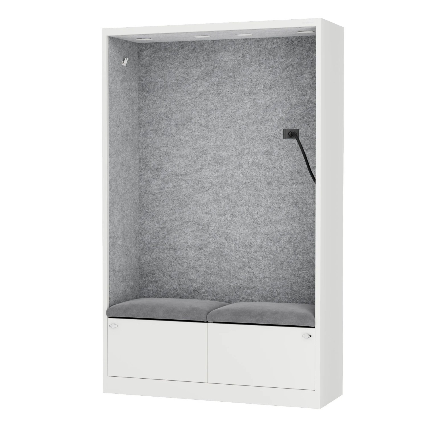JAN NOWAK Büroschrank mit Gesprächsplatz SALLY Akustische Ruhezone MentalBox Grey Fog Weiß