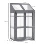 Outsunny Gewächshaus aus Tannenholz, grau, mit Regalen und transparenten Polycarbonat-Platten.