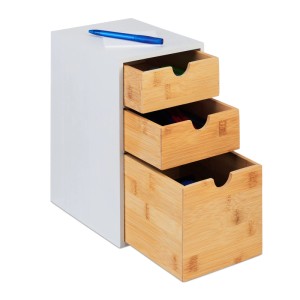 Relaxdays Schubladenbox Bambus MDF Weiß Mit 3 Schubladen 28 cm x 17 cm x 21,5 cm 2,3 kg