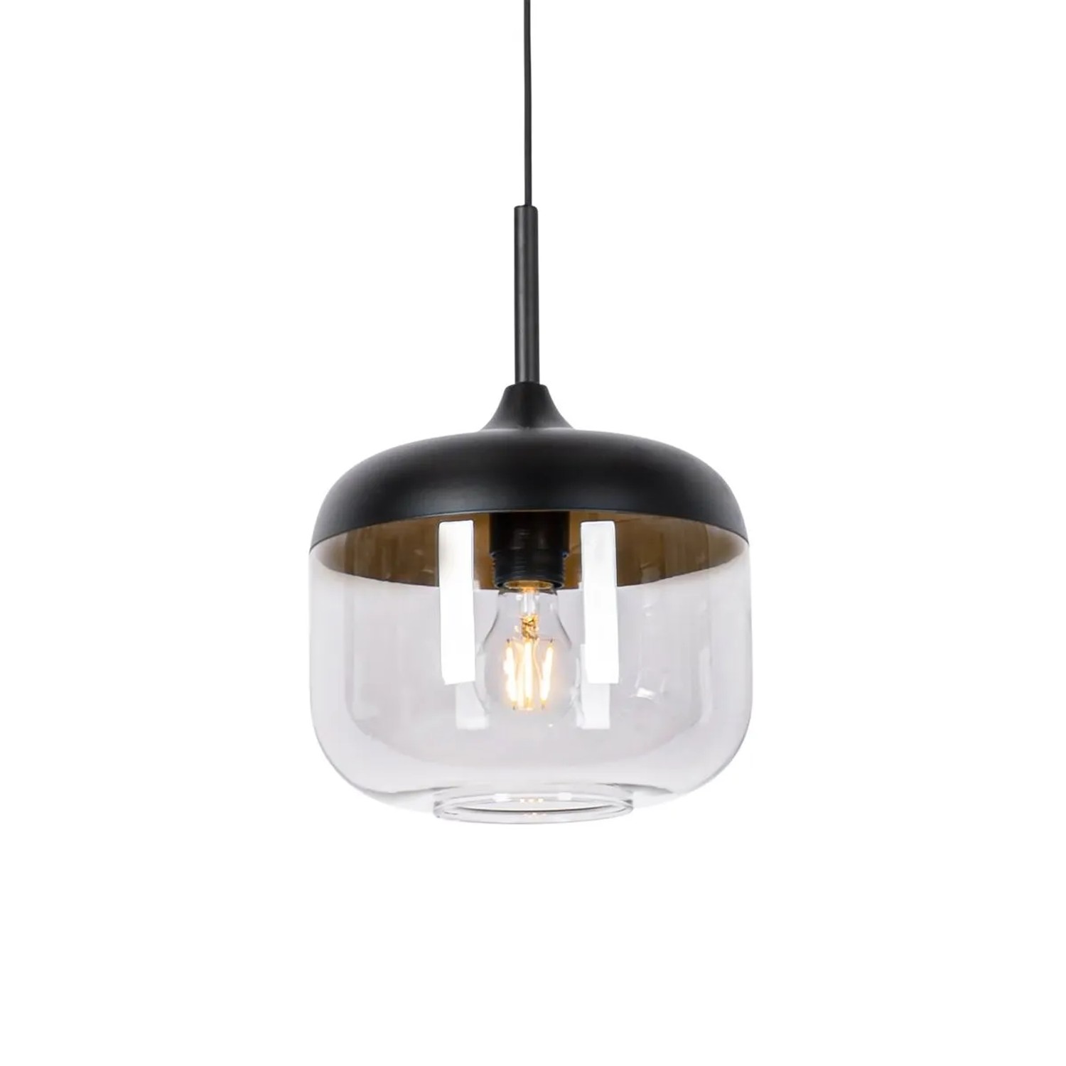 QAZQA Design Hängelampe Schwarz mit Gold und Rauchglas   Kyan