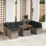 Graues 10-tlg. vidaXL Garten-Sofa-Set mit Stauraum aus Poly Rattan, inklusive Tisch.