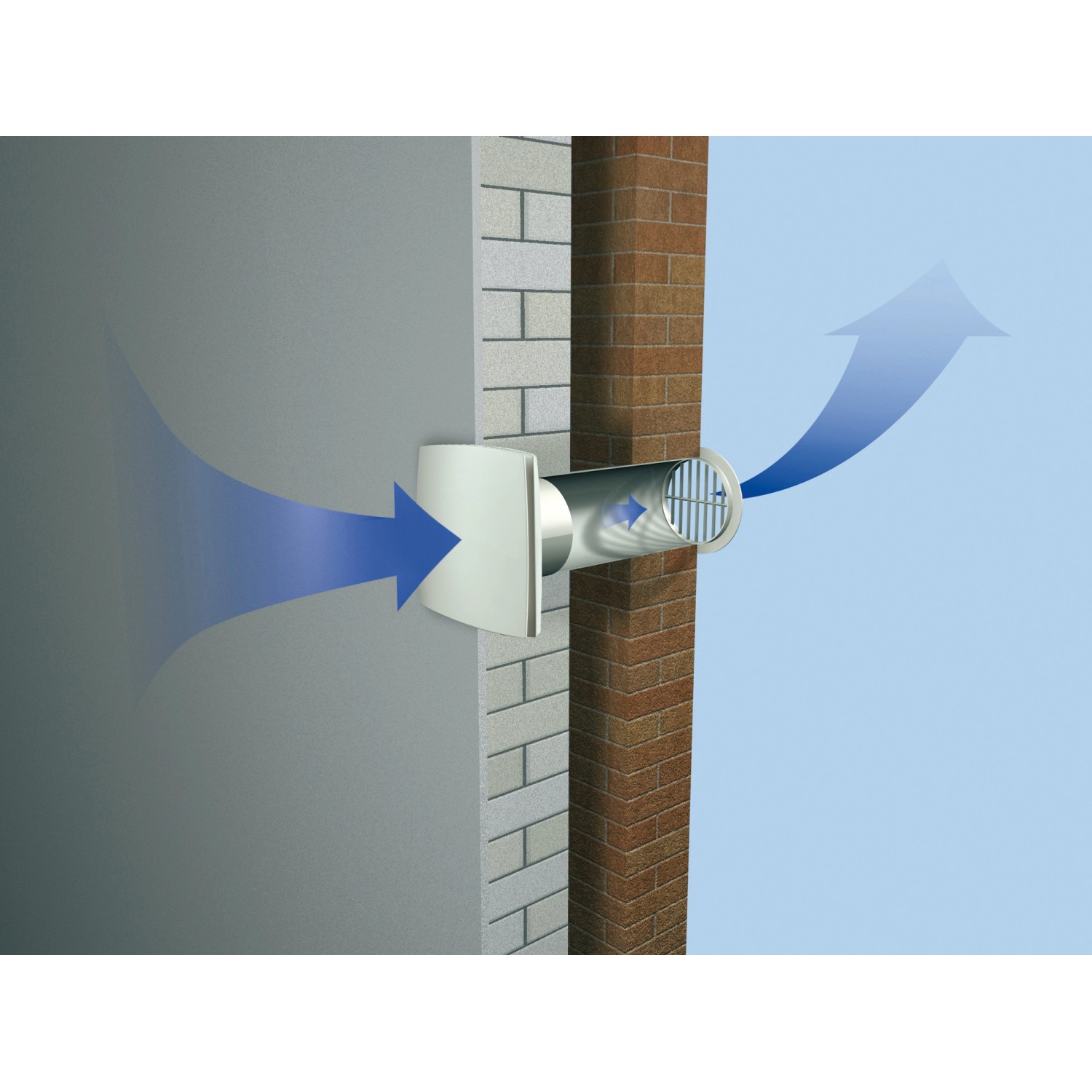 Weißer Badventilator Ø 100 mm mit Feuchtigkeitssensor und Nachlaufzeit, montiert an Wand.