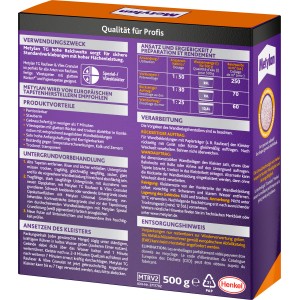 Metylan Raufaser & Vlies Granulat 500g, Tapetenkleister für hohe Reichweite, transparent.