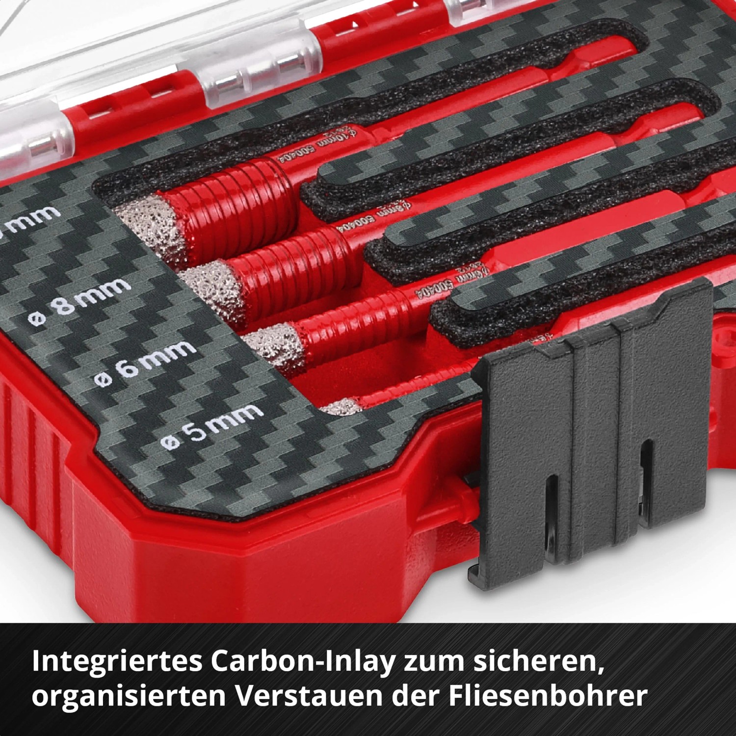 Einhell Diamant-Fliesenbohrer-Set, 4-teilig im XS-Case. Fliesenbohrer mit Carbon-Inlay zur Aufbewahrung.