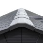 Detailaufnahme des grauen Lifetime Gerätehauses Idaho: Dach mit Firstverblendung.