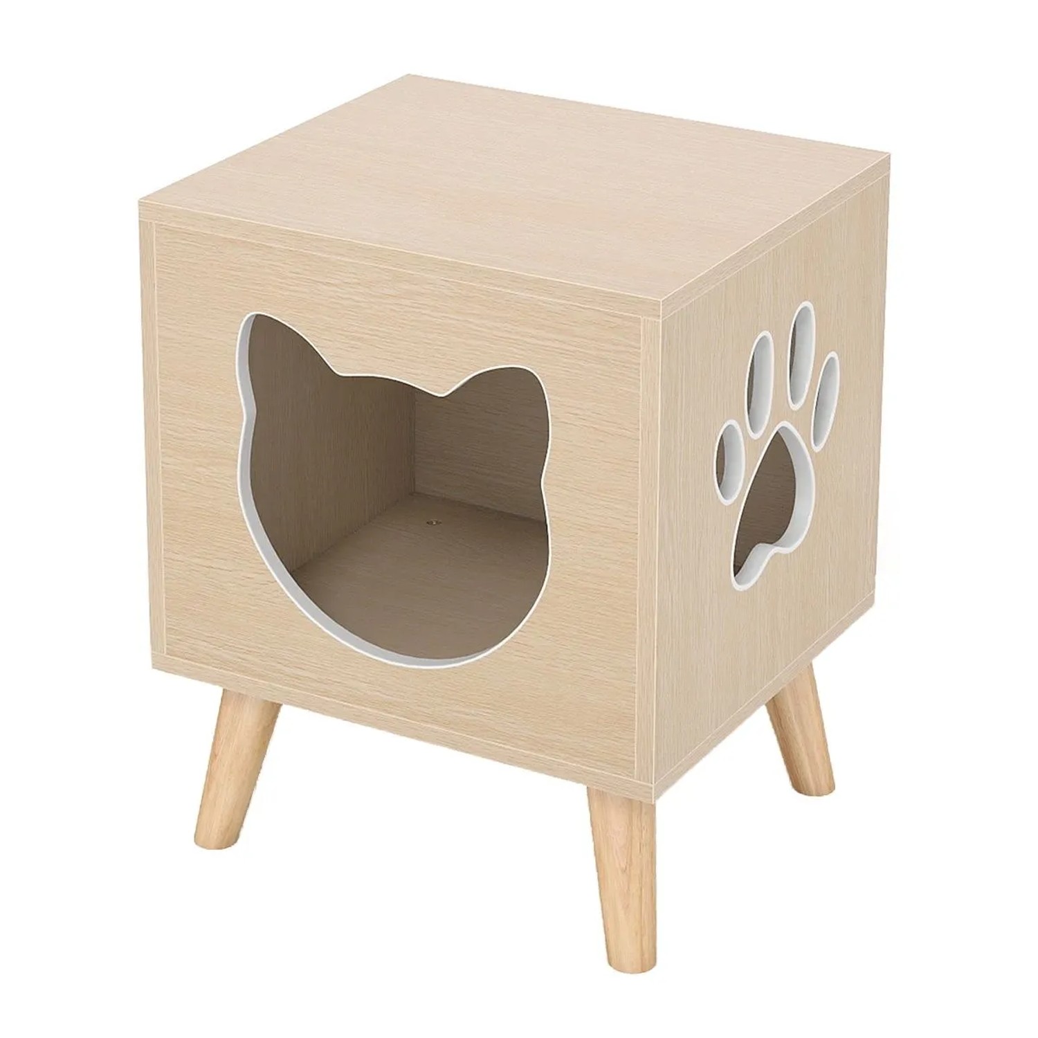 Costway Katzenhaus Holz 3 In 1 Fußhocker 45 x 40 x 54 cm Natur