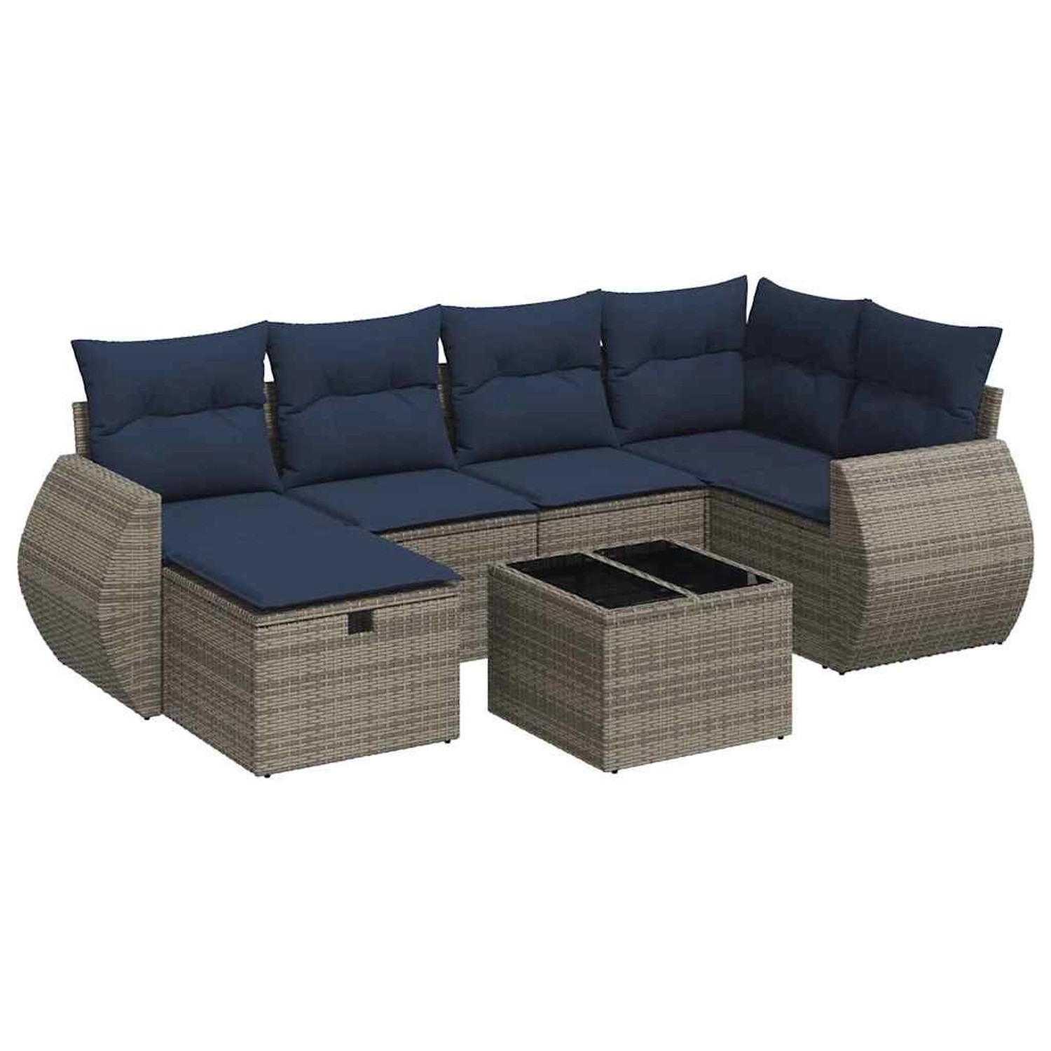 vidaXL 7-Tlg Garten-Sofagarnitur mit Kissen Grau Poly Rattan 3325597