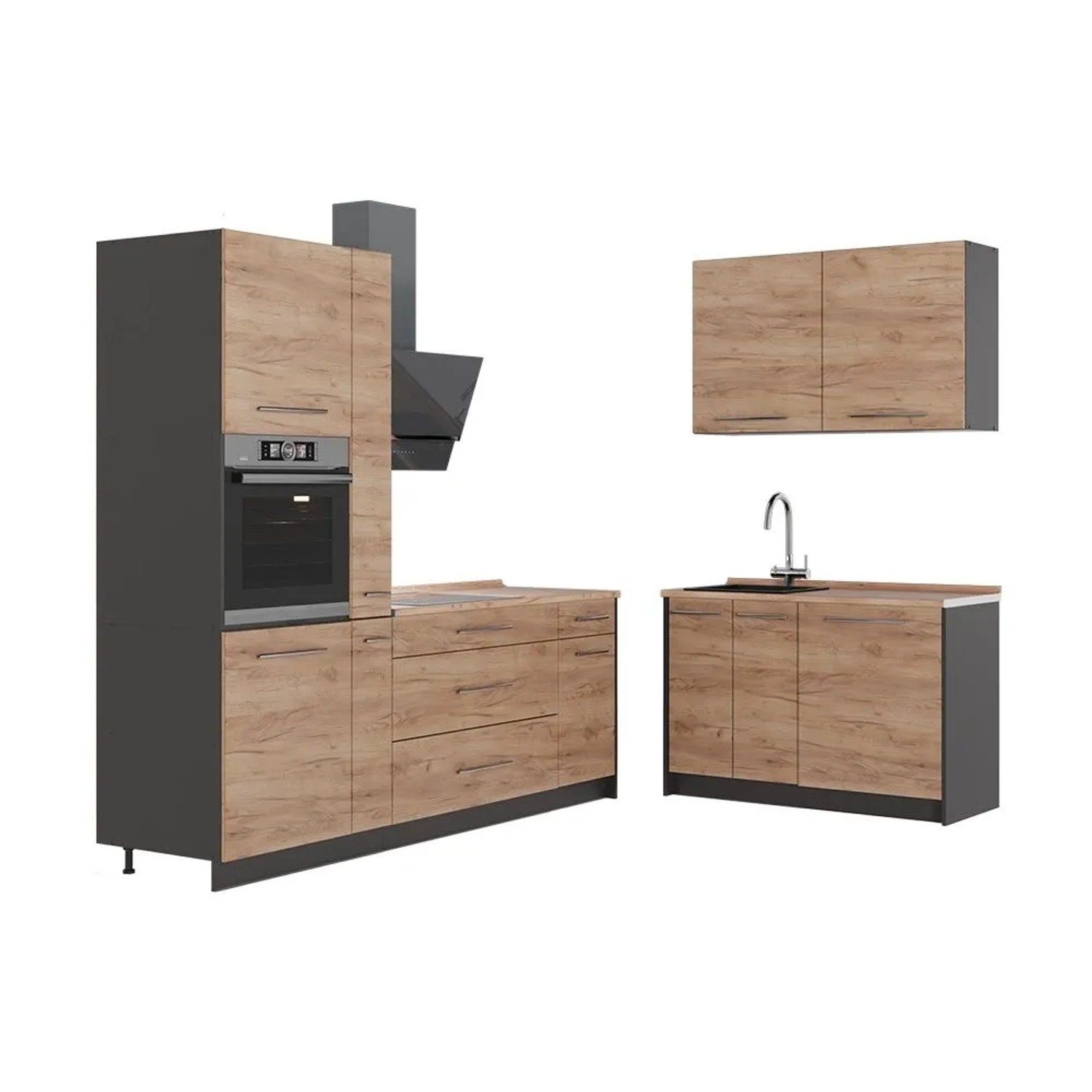 Vicco Küchenzeile Fame-Line Goldkraft Eiche/Anthrazit 220 x 207 AP Eiche Art Nr 64948