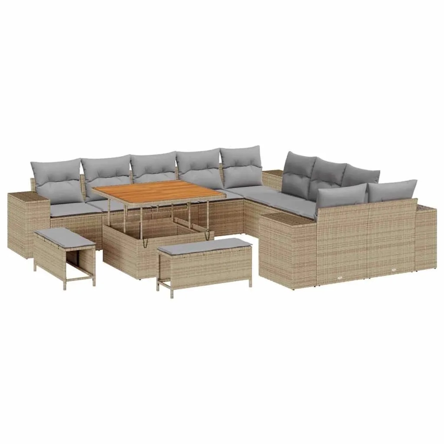 vidaXL Gartensofa-set mit Kissen 13-Tlg Beige und Hellgrau Poly-Rattan 3364007