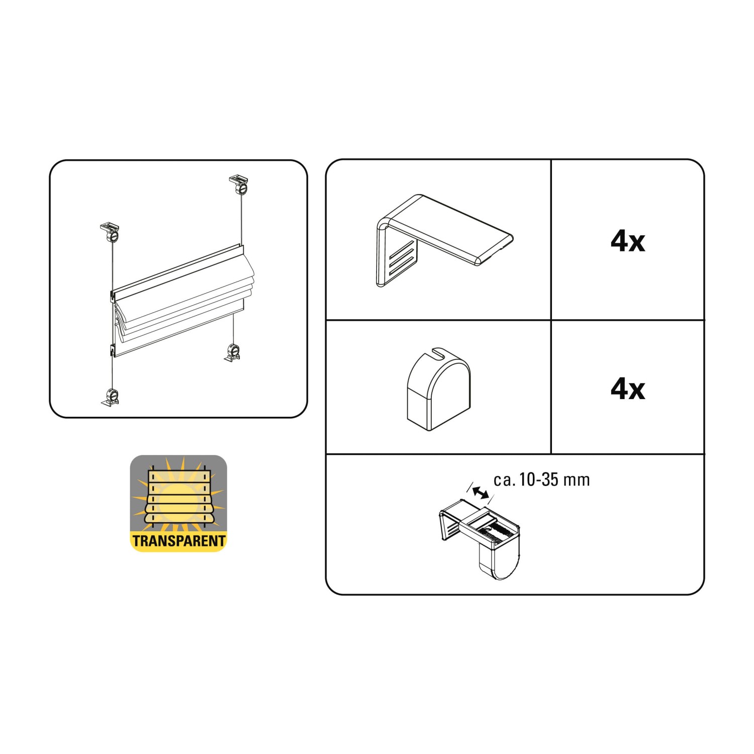 Montage-Details des weißen Gardinia EasyFix Raffrollos (50x140 cm) mit Zubehör zur Fensterbefestigung.