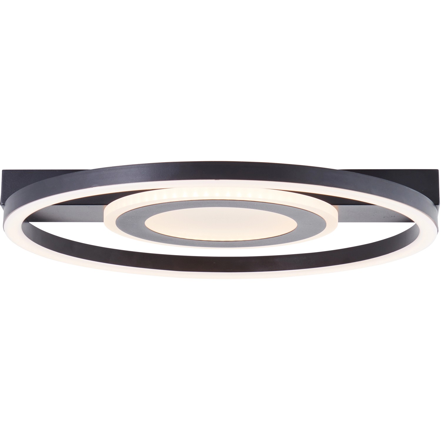 Moderne, schwarze LED-Deckenleuchte Maureen mit zwei Ringen (37x37 cm) für Wohnräume.