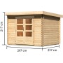 Karibu Gartenhaus Ängelholm, unbehandeltes Holz mit Pultdach und Doppeltür, 280x220 cm.