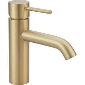Matte goldene baliv Waschtischarmatur WT-630. Einhebelmischer mit zylindrischem Sockel und gebogenem Auslauf.