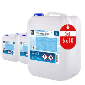 Set aus 6 Kanistern Höfer Chemie Isopropanol 99,9%, je 10l. Reinigungsmittel für vielfältige Anwendungen.