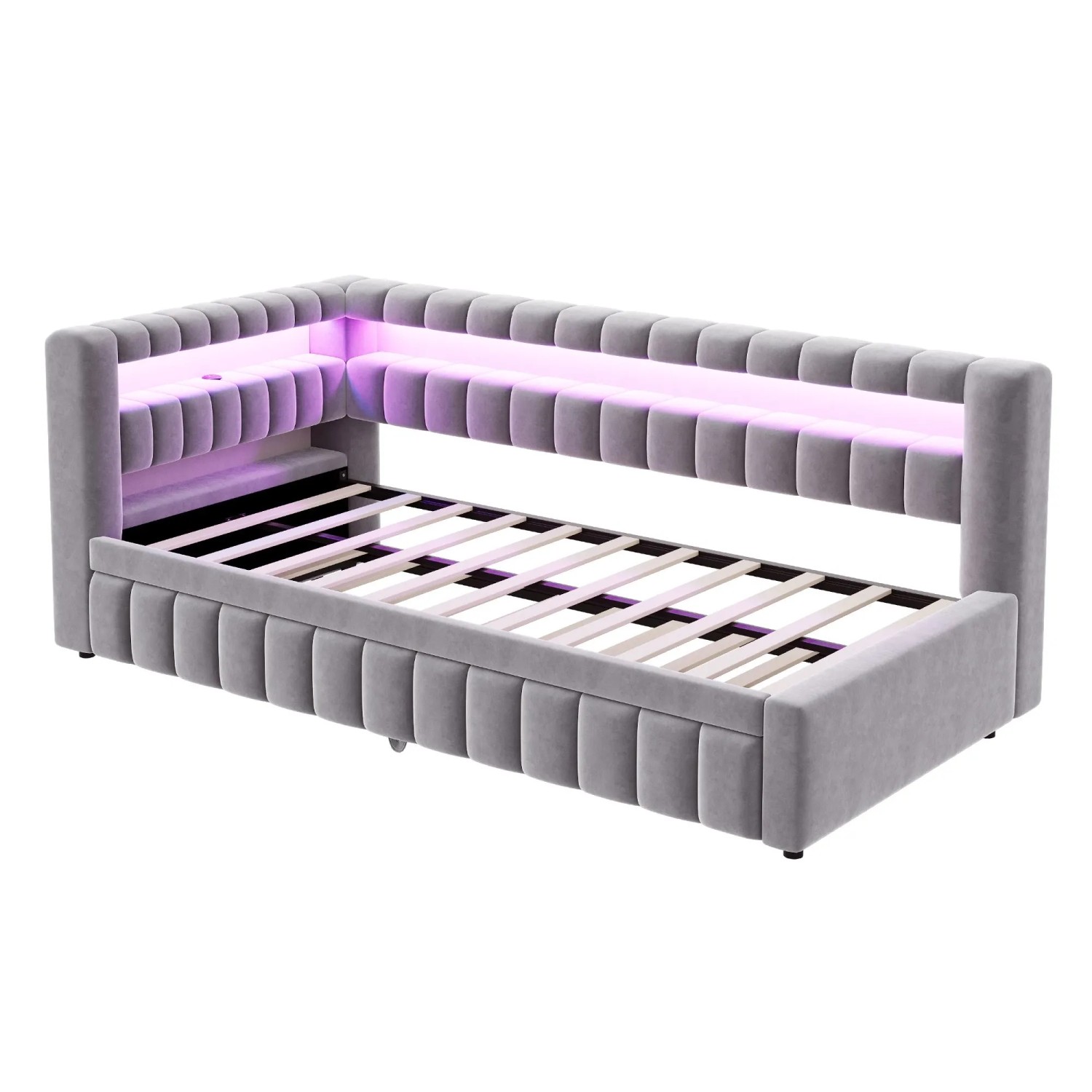 Merax Schlafsofa 90x200cm LED USB Streifenmuster Hellgrau