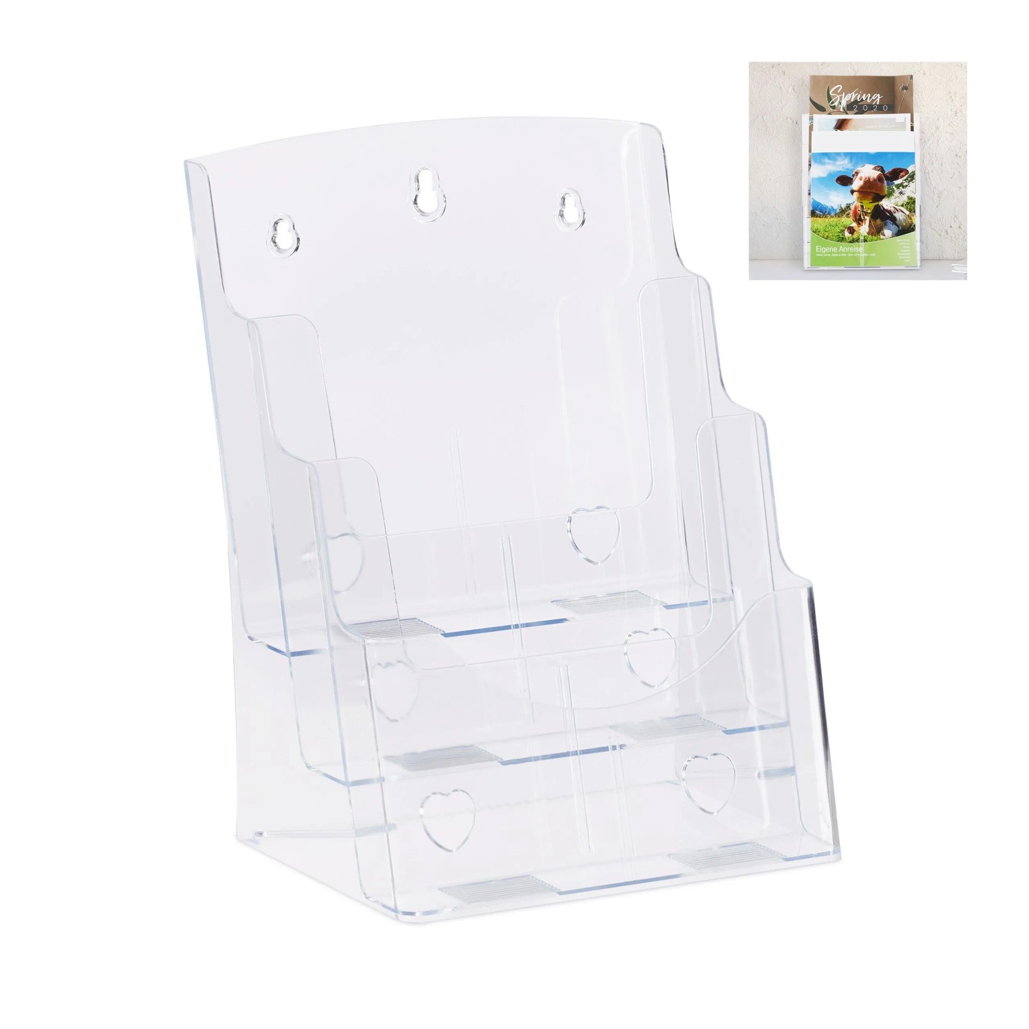 Relaxdays Prospekthalter Acryl Transparent 3 Etagen für A4/DIN Lang 33 cm x 24,5 cm x 20 cm 600 g