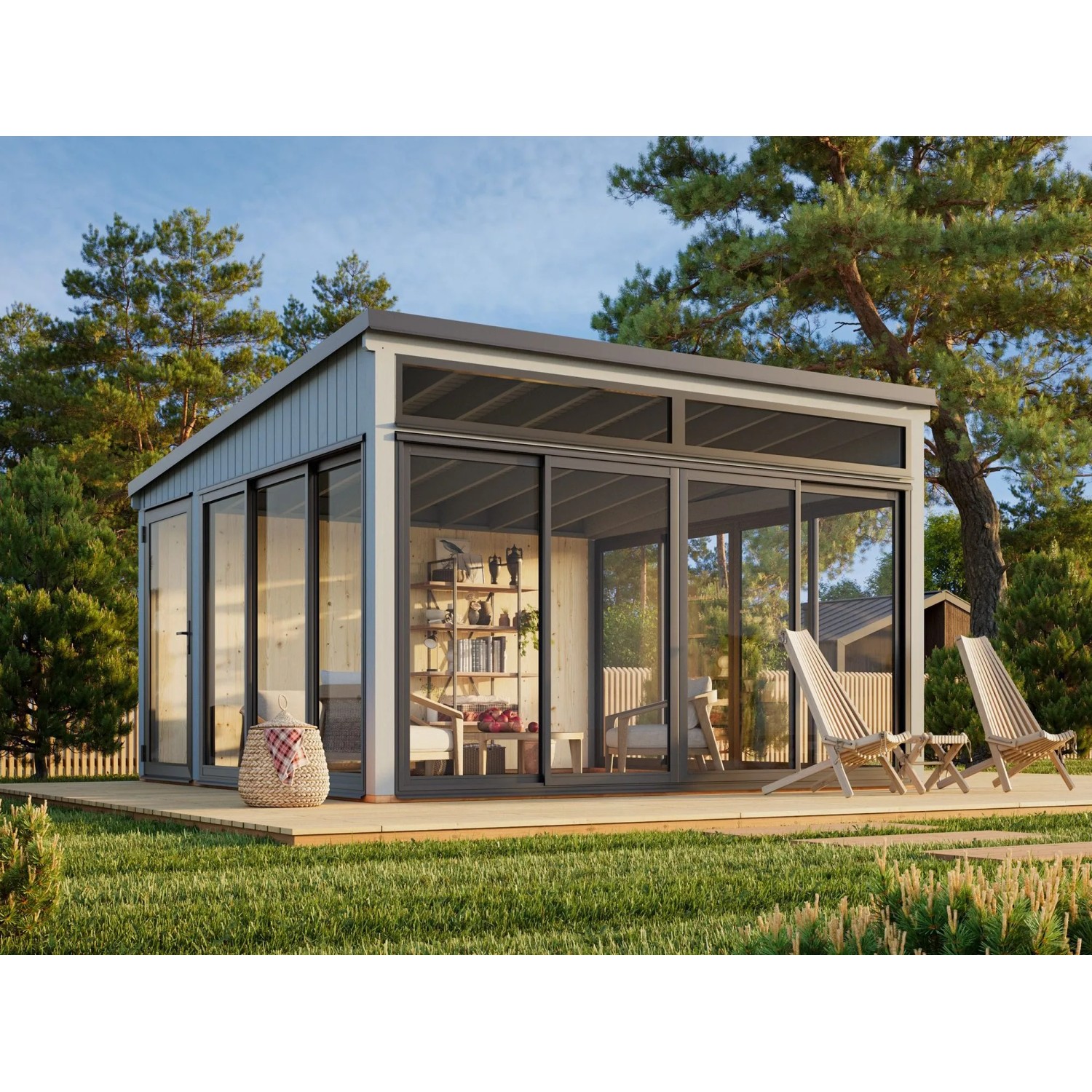 Palmako Holz-Gartenhaus Saga Slide Plus Pultdach Lackiert 420 cm x 420 cm