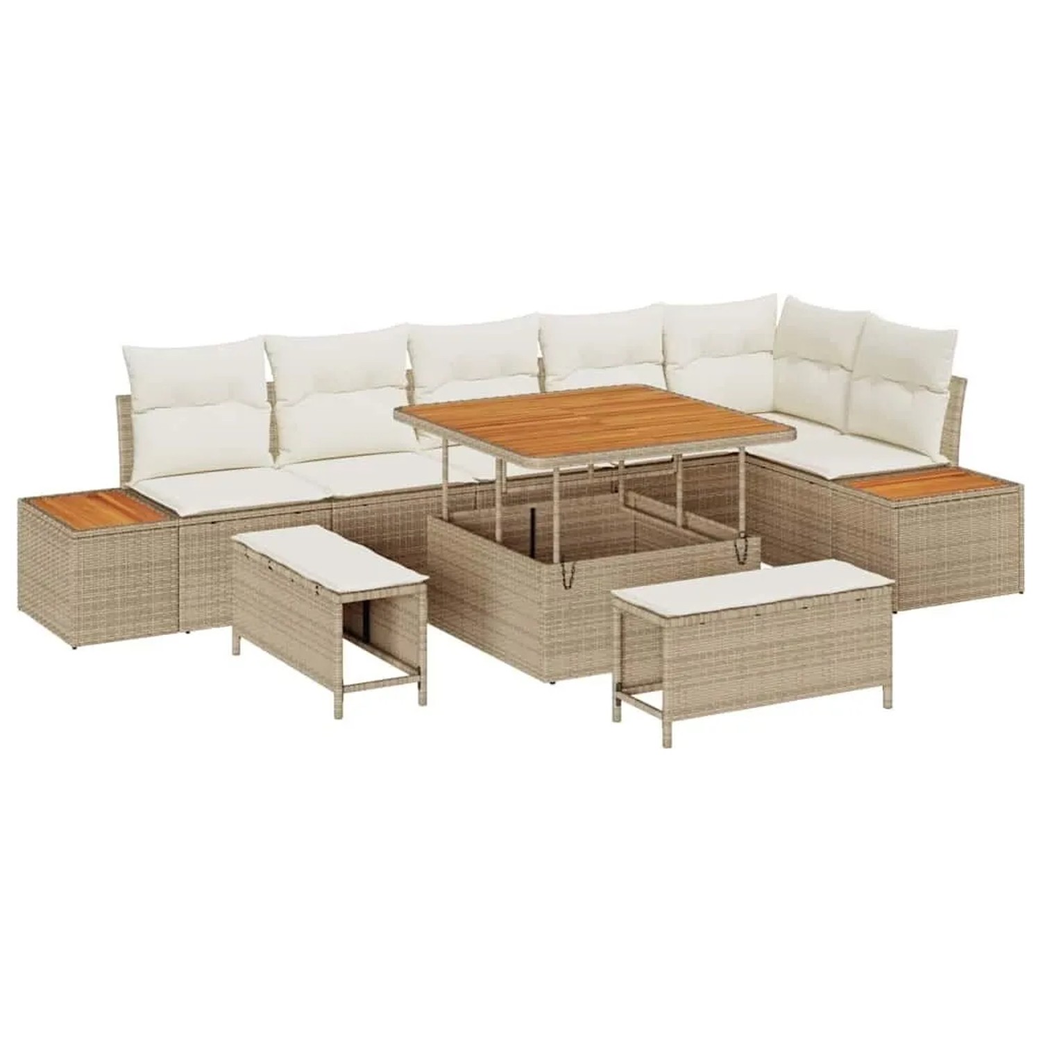 vidaXL Gartensofa-set mit Kissen mit Speicher 9-Tlg Beige Poly-Rattan 3364876