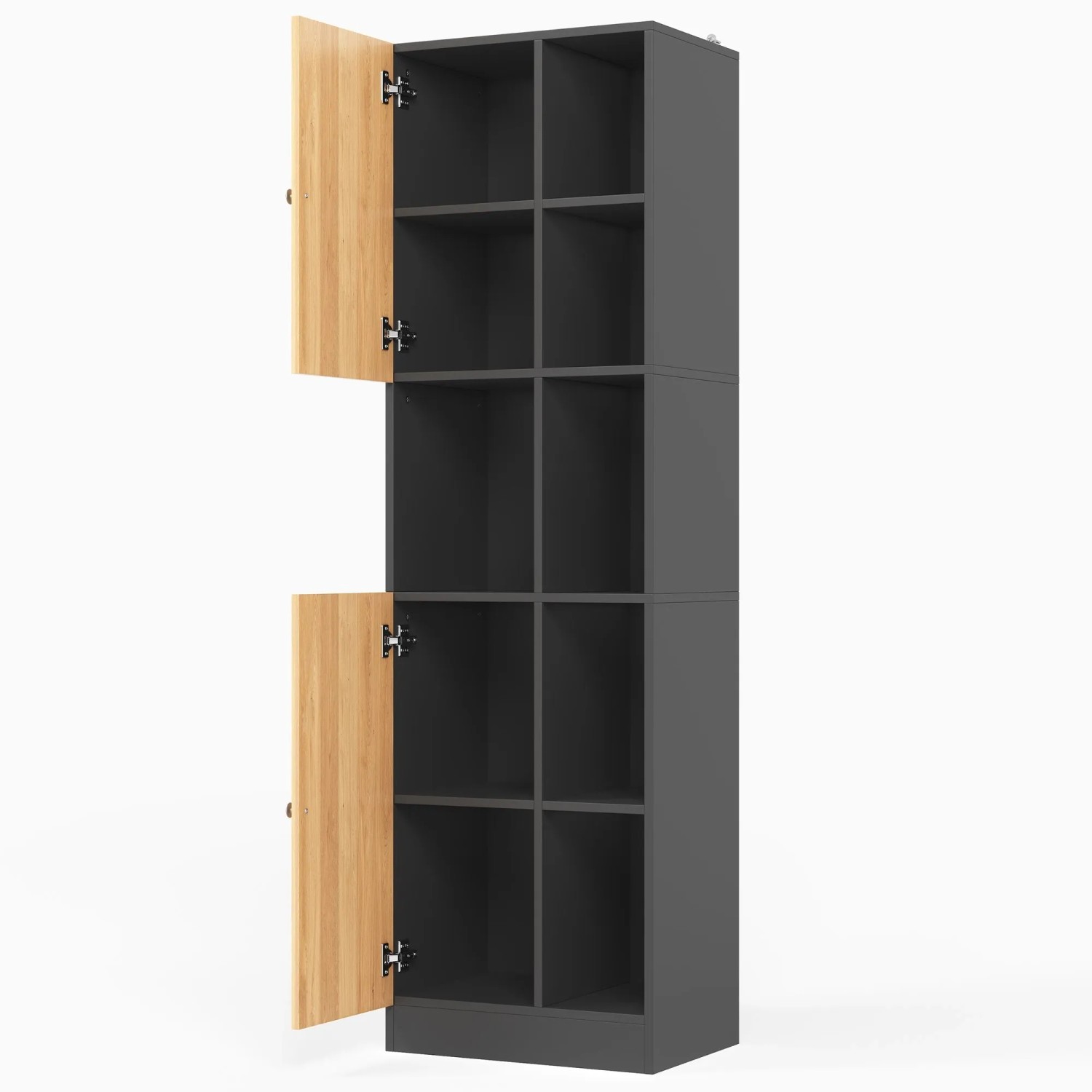 Merax Eckschrank 50x35,5x170 cm Anthrazit Eiche 2 Türen 6 Regale Kippschutz