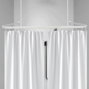 Weißes, U-förmiges Euroshowers Duschstangen-Set 90x90x90 cm aus Aluminium mit Duschvorhang.