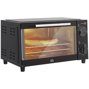 HOMCOM Minibackofen, 35L, schwarz, mit Pizza im Garraum. Kompakter Elektroofen für Küche und Camping.