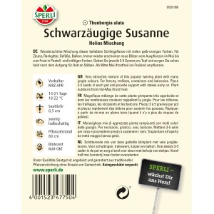 Sperli Schwarzäugige Susanne Helios Mischung, mehrfarbig. Blumensamen für farbenfrohe Schlingpflanzen.