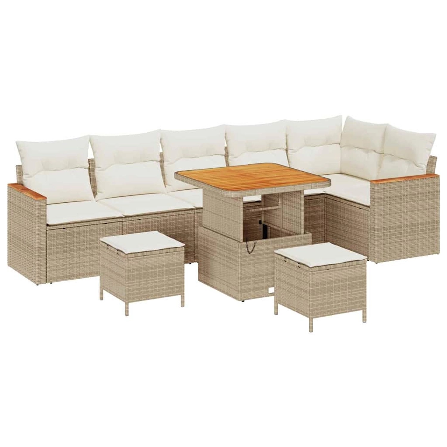 vidaXL Garten-Sofa-Set mit Kissen 9-Tlg Beige Poly Rattan 3363061 günstig online kaufen