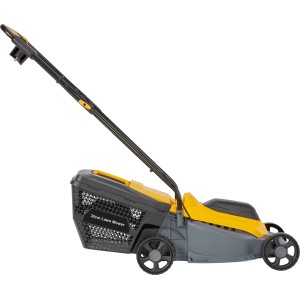 CMI Elektro-Rasenmäher C-ERM-1300/32 in Gelb/Grau mit Fangkorb.