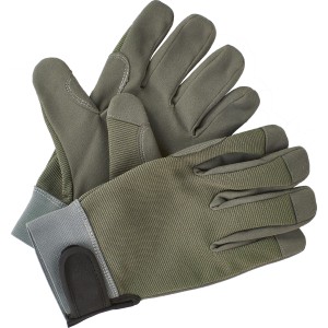 Oliv-graue Gartenhandschuhe Gr. 9 für Gartenarbeit mit Klettriemen.