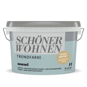 Schöner Wohnen Trendfarbe Maui, matte Wandfarbe im 1L Eimer.