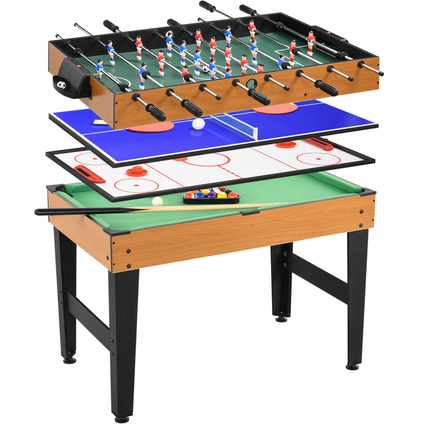 HOMCOM Multigame Spieltisch MDF Stahl Naturholz Schwarz 107L x 61B x 84,5H günstig online kaufen