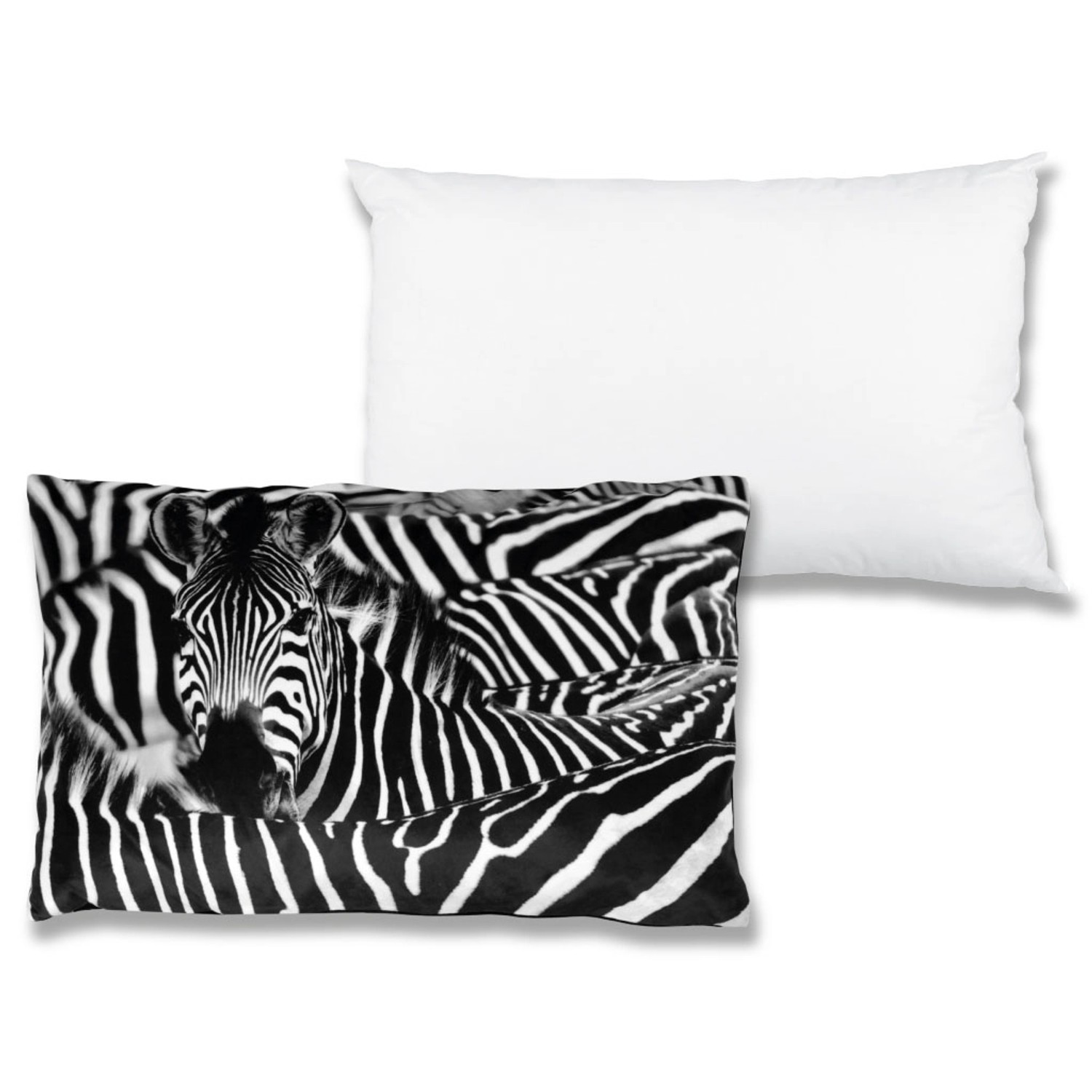 Bestlivings Kissenhülle Zebra 40x60 cm mit Füllung. Dekokissen mit Zebra-Fotodruck für Sofa, Bett und Garten.