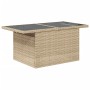 Beiger vidaXL Gartentisch aus Rattan mit Glasplatte, Teil der 7-tlg. Sofagarnitur.