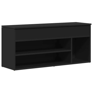 Schwarze vidaXL Schuhbank (102x30,5x45 cm) aus Holzwerkstoff mit Ablagefächern.