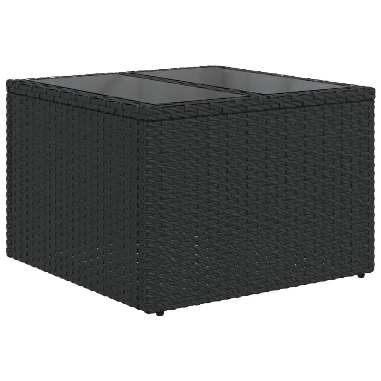 Schwarzer vidaXL Gartentisch aus Polyrattan mit Glasplatte, Teil der 9-tlg. Garten-Sofagarnitur.
