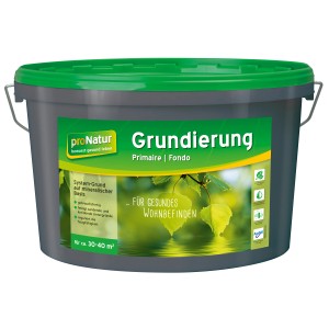 Grauer Eimer Pronatur Grundierung 5 l für ca. 30-40 m² Fläche.