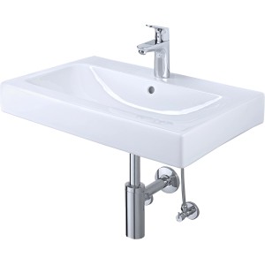Geberit iCon Waschbecken-Set, 60 cm, weiß, mit Armatur, Siphon und Eckventilen.