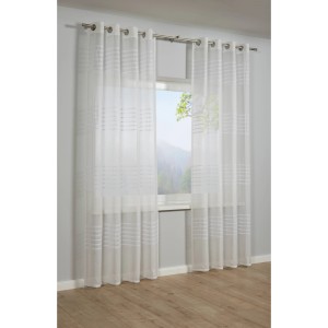 Weißer Bennetti Schal mit Ösen, transparent, mit 3D-Streifen, 140x245 cm, als Fenstervorhang.