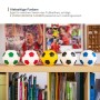 Fünf Fußball-Spardosen in Lederoptik, bunt sortiert, auf einem Holzregal. Perfekter Geschenkartikel für Fußballfans.