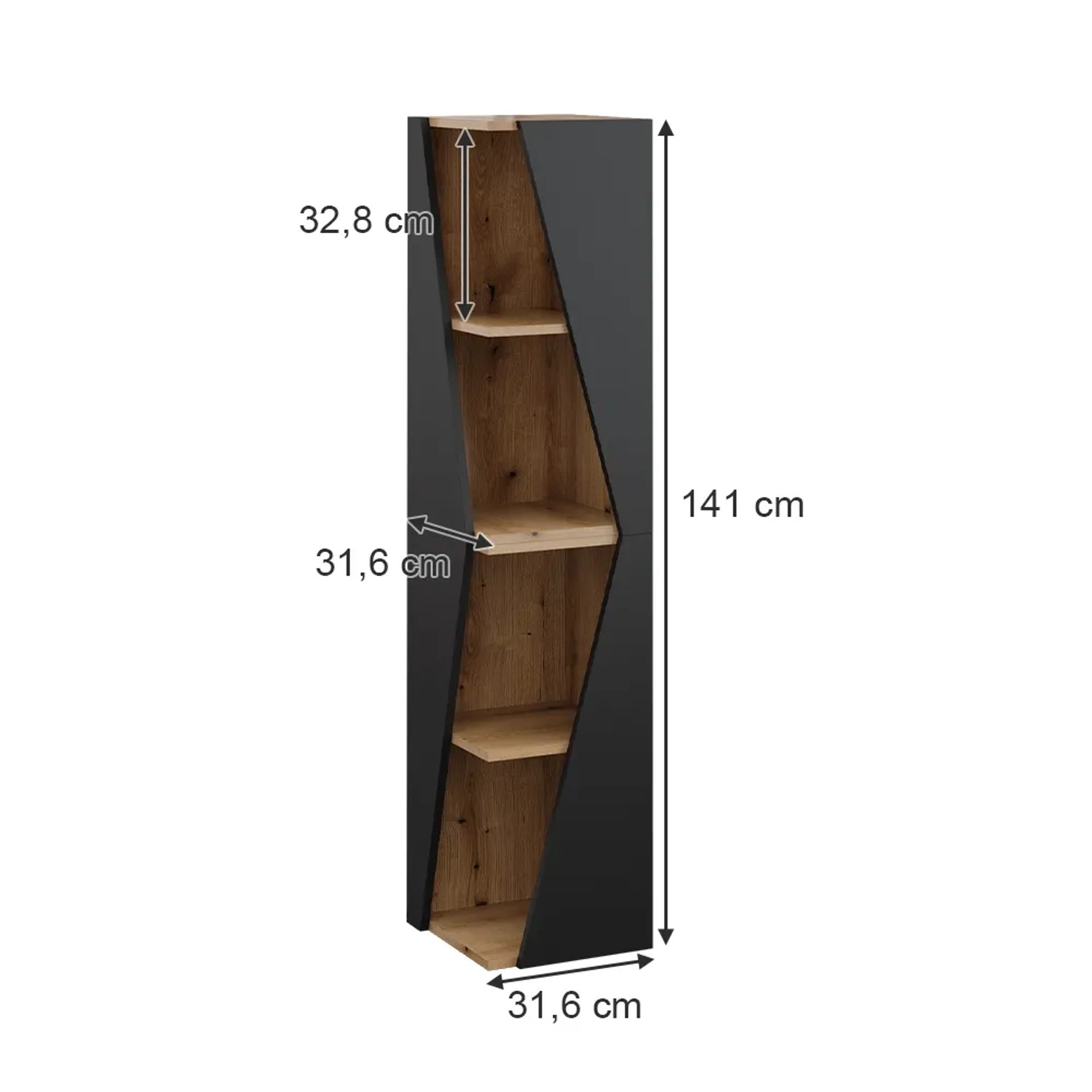 Vicco Badschrank Benno in Anthrazit/Eiche mit 3 Ablagen, schlankes Badregal für mehr Stauraum.