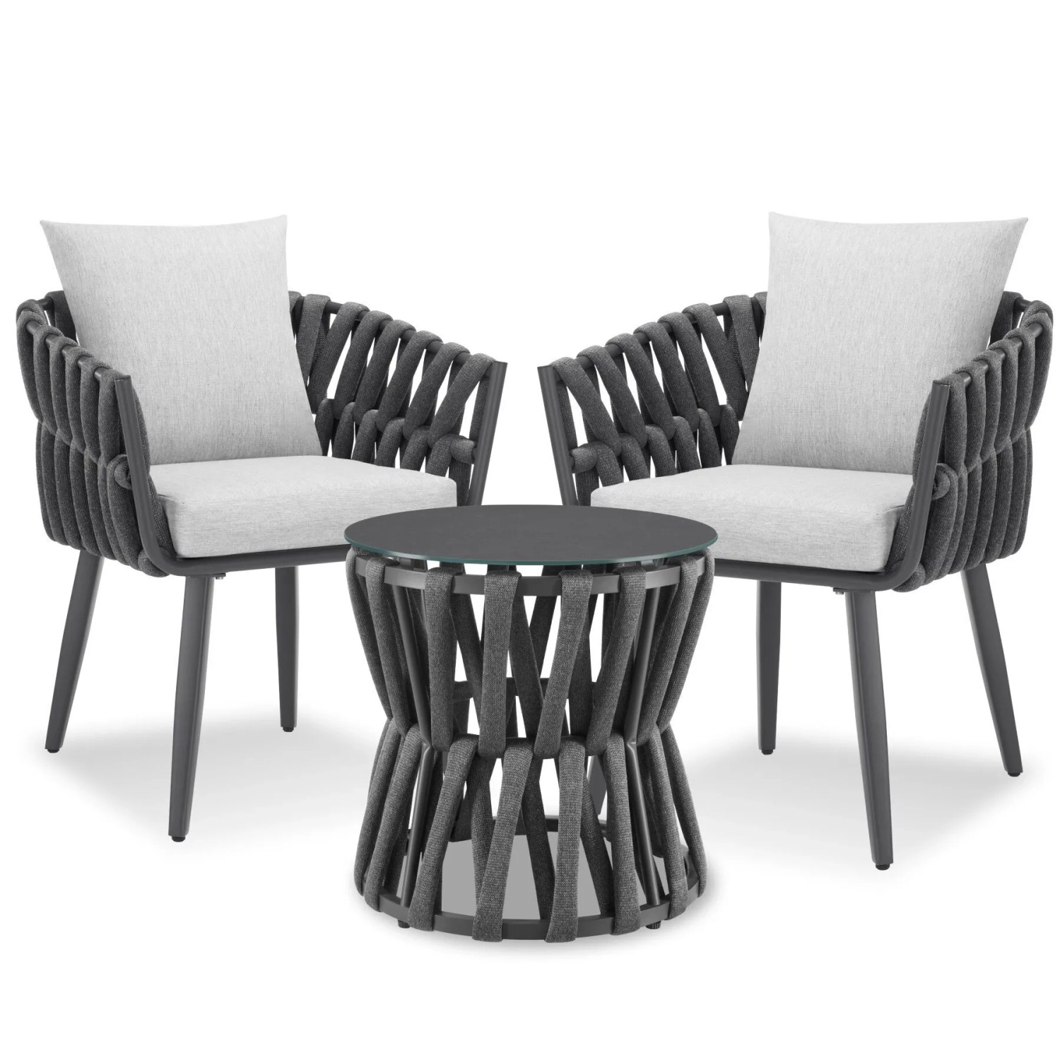 Tectake Aluminium Gartenlounge Set Lugano Im Rope Design Wetterfest und Uv Beständig  65 5 x 62 5 x 75 cm Anthrazit Grau