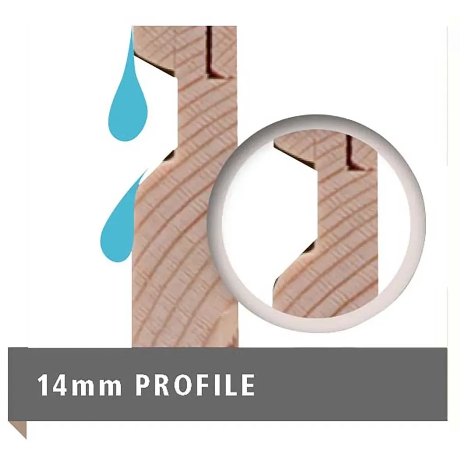 Detailaufnahme: 14 mm Profil des Karibu Gartenhauses Neuenburg aus unbehandeltem Holz.