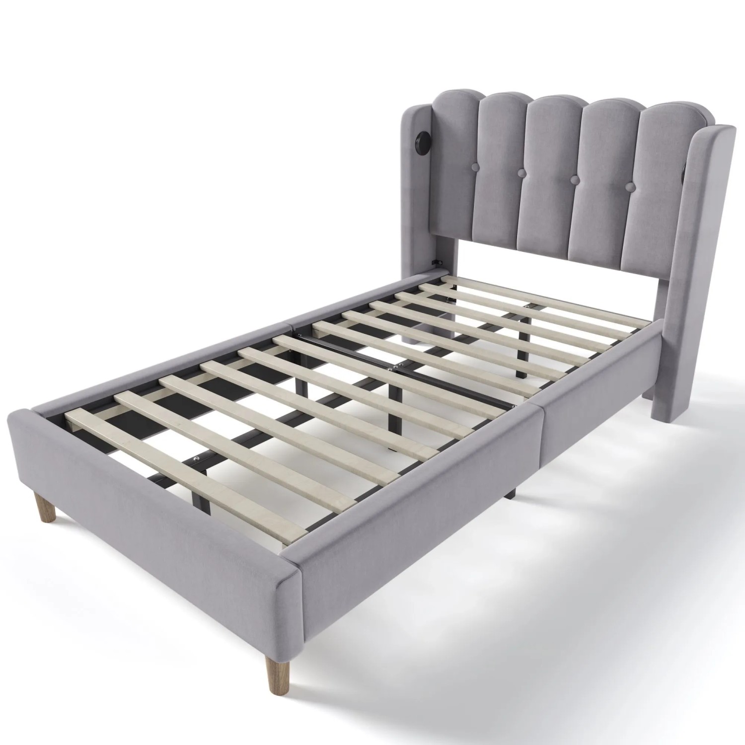 Merax Polsterbett 90x200cm USB-C Grau Leinen
