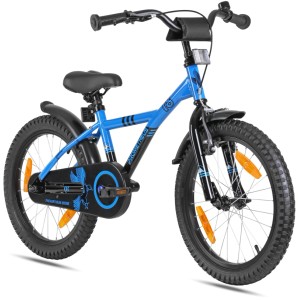 PROMETHEUS BIKES Kinderfahrrad 18 Zoll ab 5 und 6 Jahre mit Stützrädern und Rücktrittbremse Blau