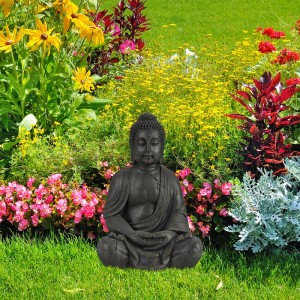 Relaxdays Buddha Figur Polyresin Dunkelgrau Sitzend Wetterfest Frostsicher 70 cm x 45 cm x 35 cm 9 kg