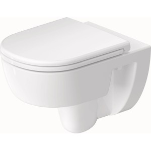 Weißes wandhängendes WC-Set D-Code Hochglanz. Keramik-Tiefspüler mit geschlossenem WC-Sitz.