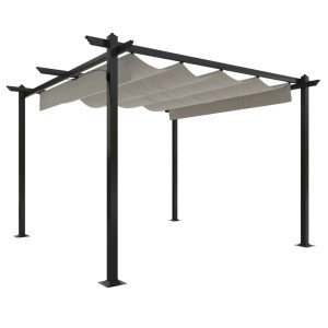 Cremefarbener vidaXL Pavillon 3x3 m mit ausziehbarem Dach für Garten & Terrasse.