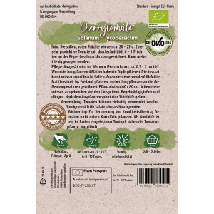 Samentüte Quedlinburger Bio-Cherrytomate Rot, samenfeste Sorte für süße, rote Früchte.